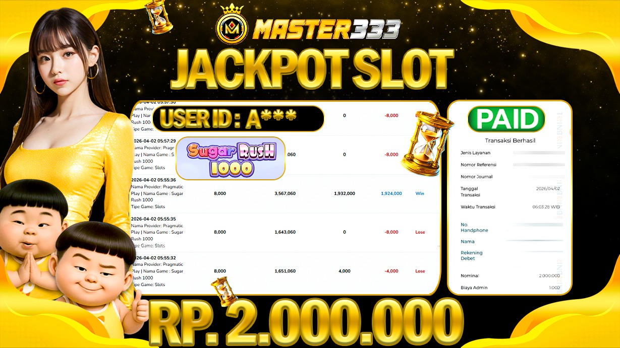JACKPOT Rp 2.000.000 JUTA DI MASTER333 LANGSUNG DI BAYAR LUNAS